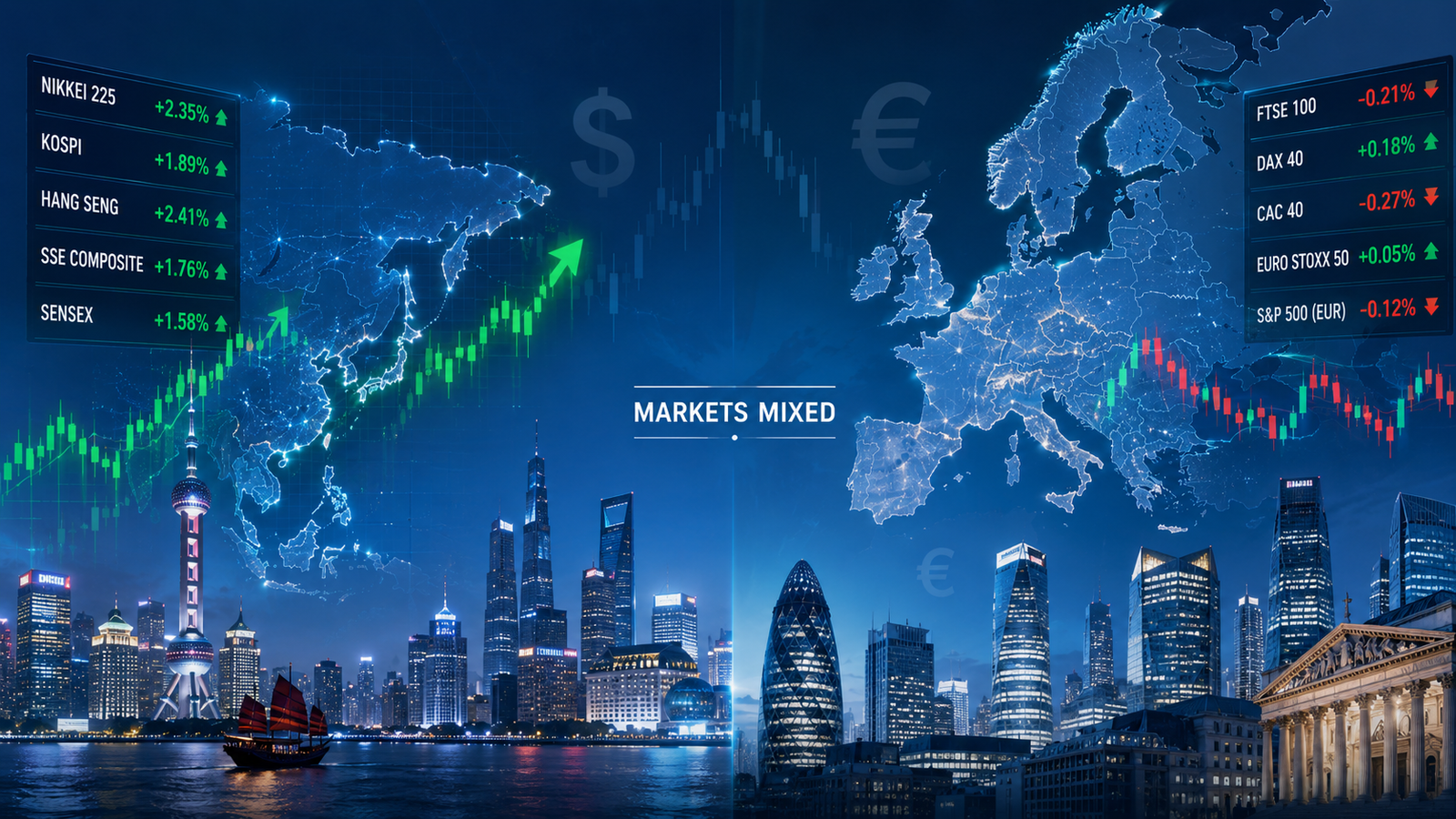 Asian Markets Surge, European Indices Trading Mixed